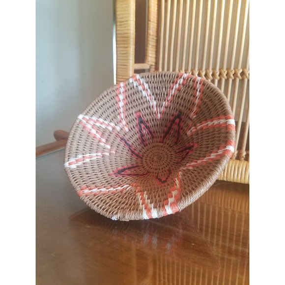 Tribal Orange and Tan Woven Small Bowl, Home Decor, Organization - Picture 4 of 10